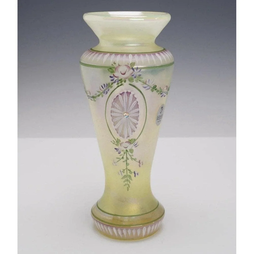 Fenton Iridized Topaz Glowing Vase | Hand Painted Hydrangeas Pam Fleak #2 of 850